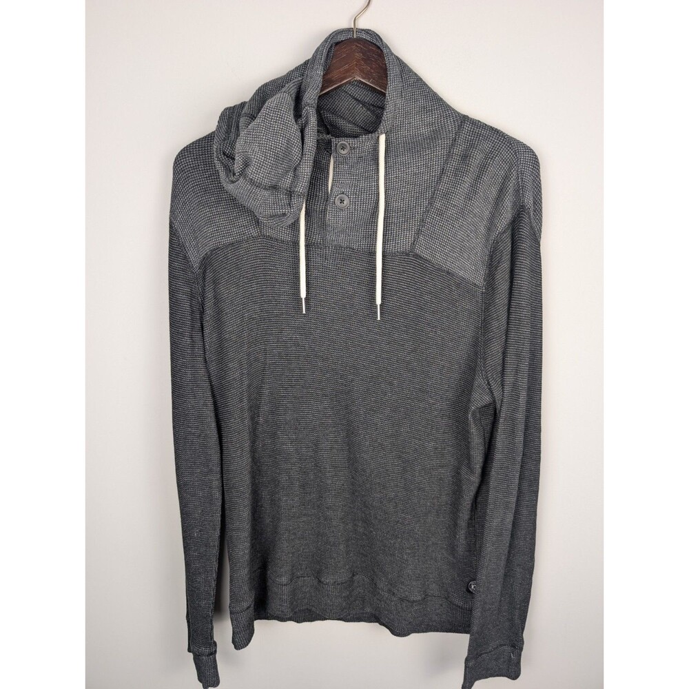 Express Men's Hoodie Size Large Soft Knit Textured Two Button Preppy Gray Black